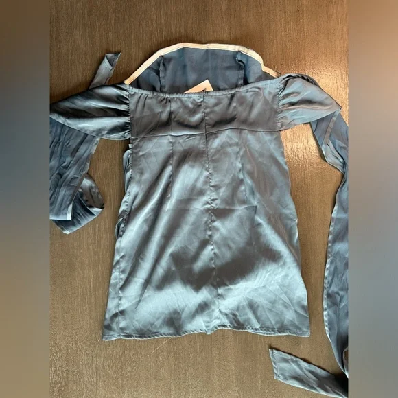 NWT Cider Dark Teal Blue Satin Mini Dress Strapless Tie XS - Picture 5 of 10